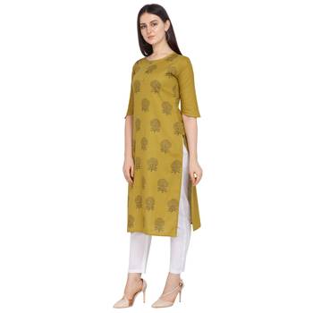 Mustard printed cotton ethnic-kurtis 2