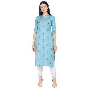 Light-blue printed cotton ethnic-kurtis 1