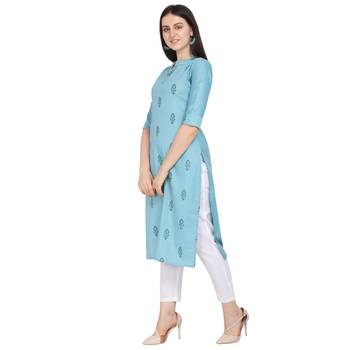 Light-blue printed cotton ethnic-kurtis 2