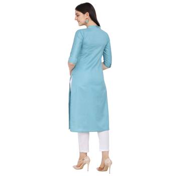 Light-blue printed cotton ethnic-kurtis 3