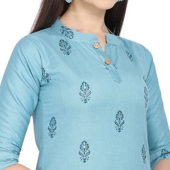 Light-blue printed cotton ethnic-kurtis 4
