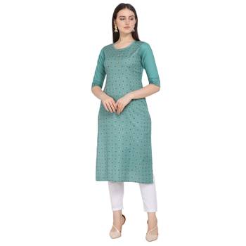 Turquoise printed cotton ethnic-kurtis 1