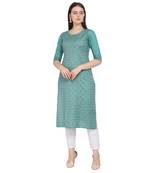 Turquoise printed cotton ethnic-kurtis