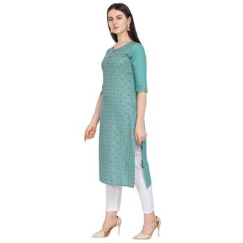 Turquoise printed cotton ethnic-kurtis 2