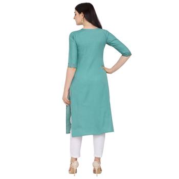 Turquoise printed cotton ethnic-kurtis 3