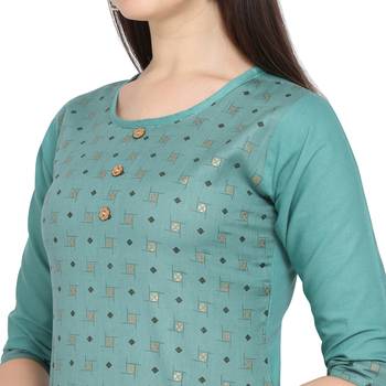 Turquoise printed cotton ethnic-kurtis 4
