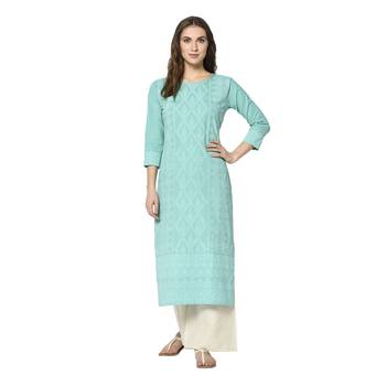 Light-blue printed cotton ethnic-kurtis 1