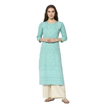 Light-blue printed cotton ethnic-kurtis 2