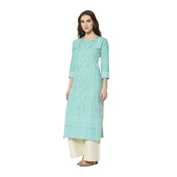 Light-blue printed cotton ethnic-kurtis 3
