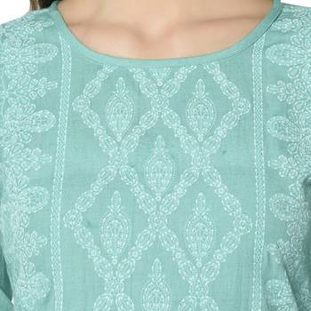 Light-blue printed cotton ethnic-kurtis 5