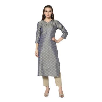 Grey woven jacquard diwali-kurtis 1