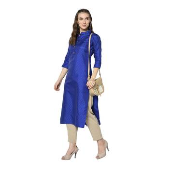 Blue woven jacquard diwali-kurtis 1