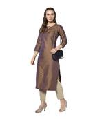 Brown woven jacquard diwali-kurtis