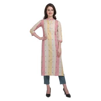 Beige printed cotton ethnic-kurtis 1