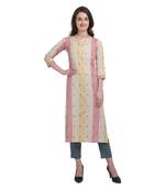 Beige printed cotton ethnic-kurtis