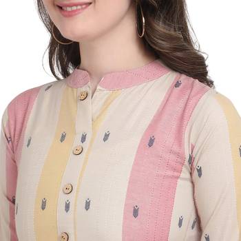 Beige printed cotton ethnic-kurtis 4
