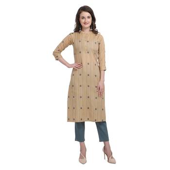 Beige printed cotton ethnic-kurtis 1