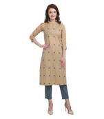 Beige printed cotton ethnic-kurtis