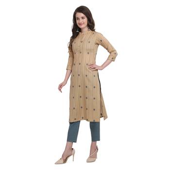 Beige printed cotton ethnic-kurtis 2