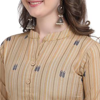 Beige printed cotton ethnic-kurtis 4