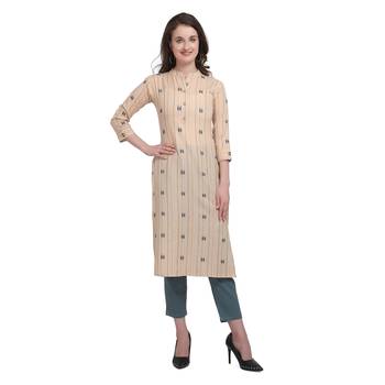 Cream printed cotton ethnic-kurtis 1
