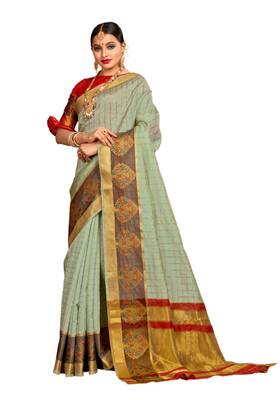 Sky blue woven cotton silk saree with blouse 1
