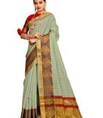 Sky blue woven cotton silk saree with blouse