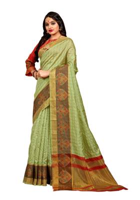 Light green woven cotton silk saree with blouse 1