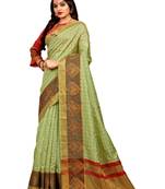 Light green woven cotton silk saree with blouse