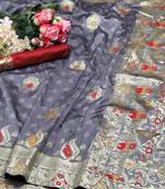 Grey woven banarasi silk saree with blouse