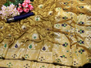 Mustard woven banarasi silk saree with blouse 1