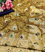 Mustard woven banarasi silk saree with blouse