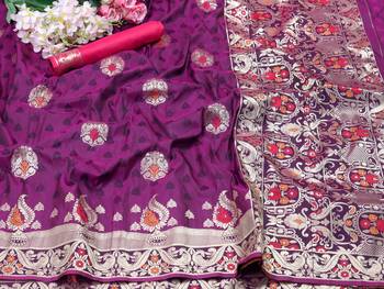 Purple woven banarasi silk saree with blouse 1
