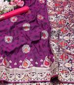 Purple woven banarasi silk saree with blouse