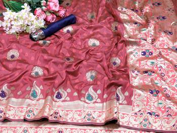 Rust woven banarasi silk saree with blouse 1