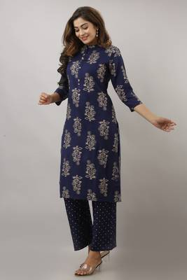Navy-blue screen print pure rayon salwar 1