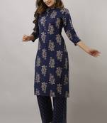 Navy-blue screen print pure rayon salwar