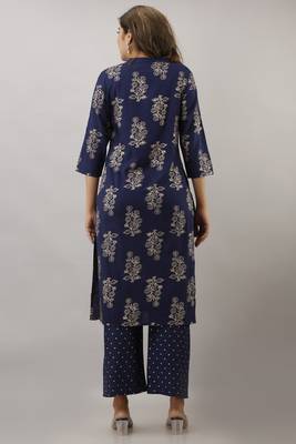 Navy-blue screen print pure rayon salwar 3