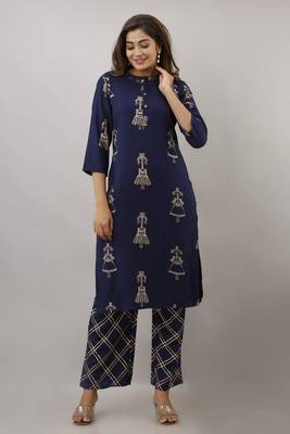 Navy-blue screen print pure rayon salwar 1