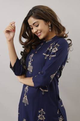 Navy-blue screen print pure rayon salwar 2