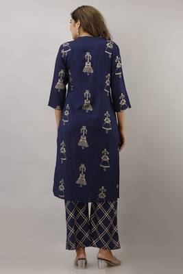 Navy-blue screen print pure rayon salwar 3