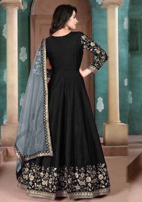 Black embroidered silk salwar 2