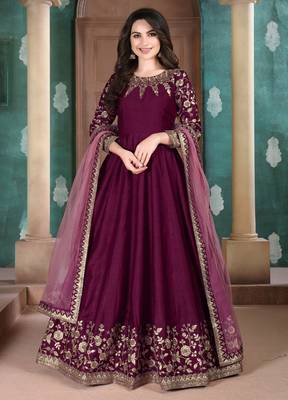 Wine embroidered silk salwar 1