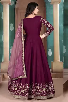 Wine embroidered silk salwar