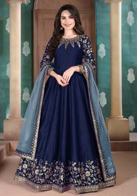 Navy-blue embroidered silk salwar 1