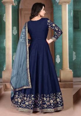 Navy-blue embroidered silk salwar 2