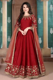Red embroidered silk salwar