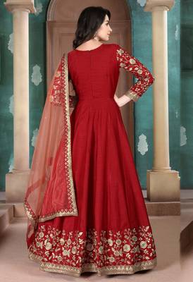 Red embroidered silk salwar 2