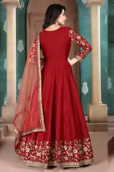 Red embroidered silk salwar