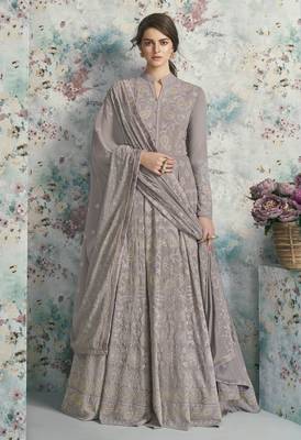 Light-purple embroidered faux georgette salwar 1